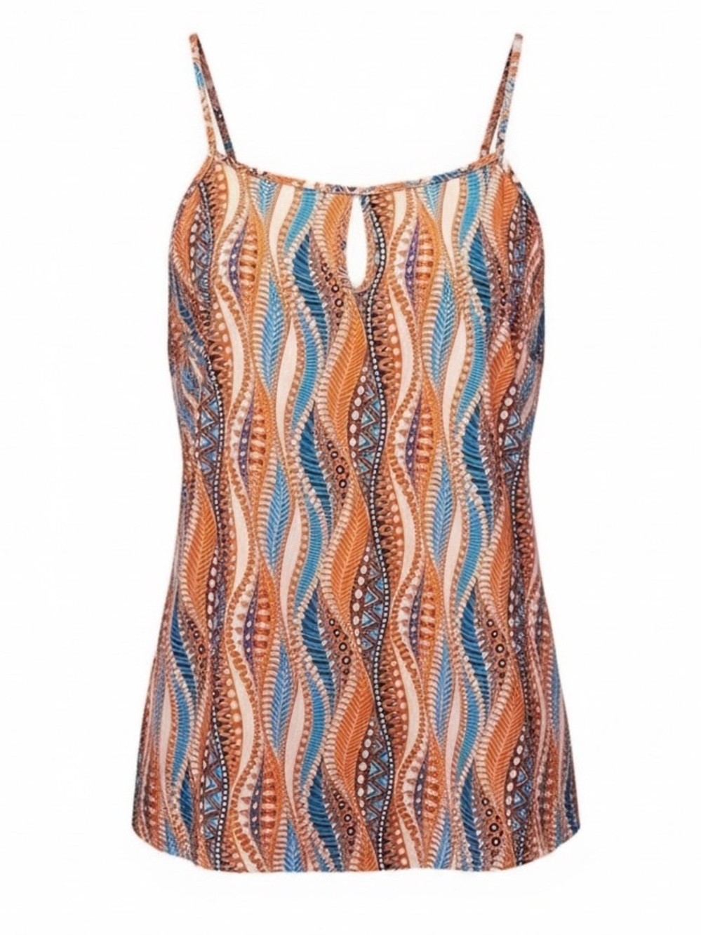 Emry Rose Tribal Print Tank Top Boho Spaghetti Strap Keyhole XL